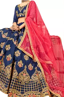 Blue embroidered Art Silk semi stitched lehenga