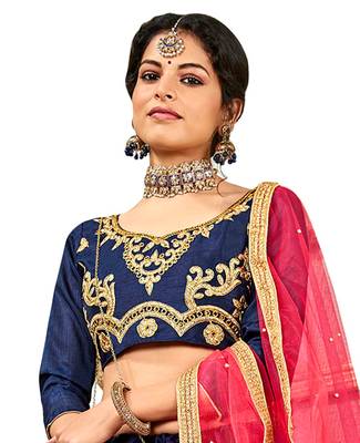 Blue embroidered Art Silk semi stitched lehenga 4