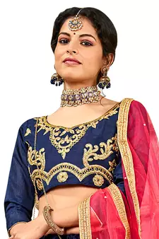 Blue embroidered Art Silk semi stitched lehenga