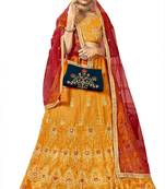 Yellow embroidered silk semi stitched lehenga