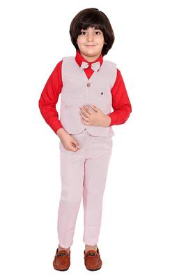 Red plain silk cotton boys-suit 1