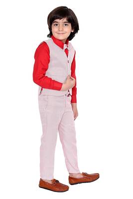Red plain silk cotton boys-suit 5