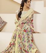 Beige printed pure georgette saree with blouse