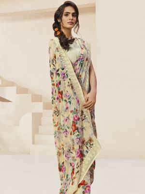 Beige printed pure georgette saree with blouse 2