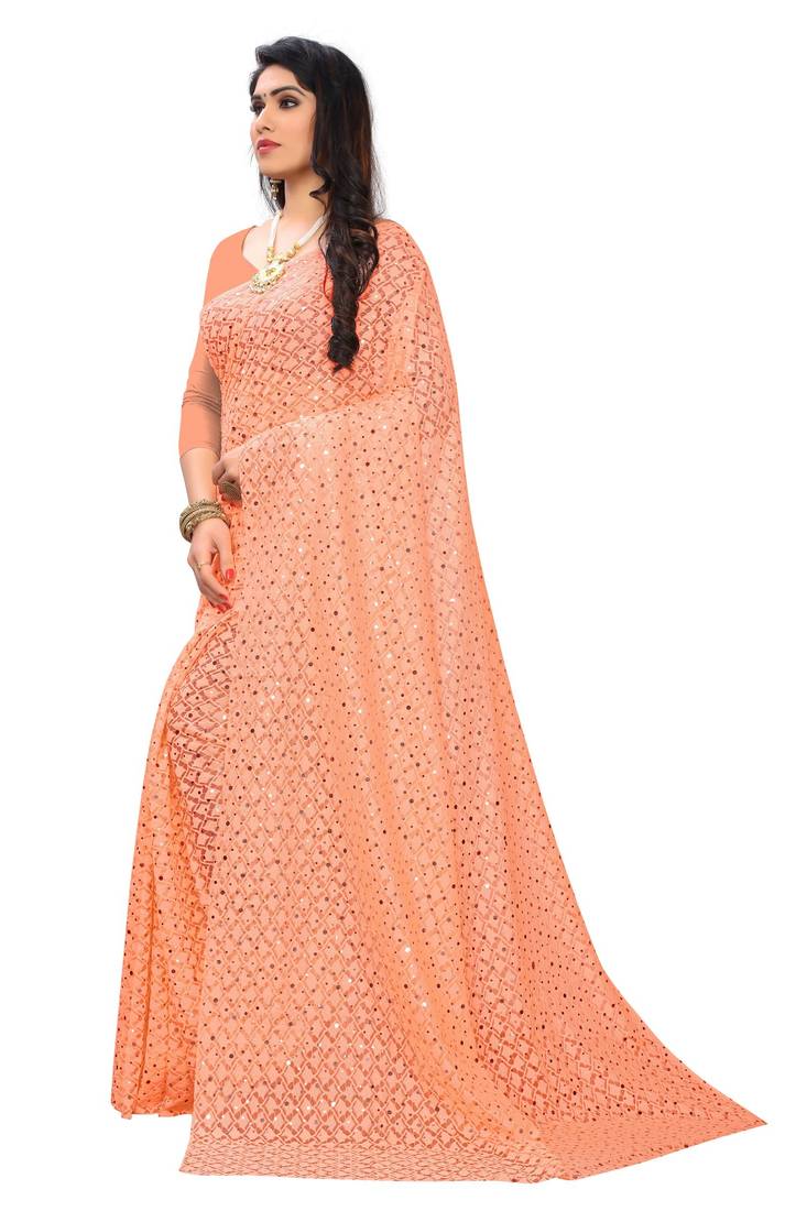 Orange Rich Netting Cloth With Self Design And Tikli Satari Work ...