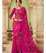 Pink printed chiffon saree with blouse