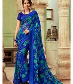 Royal blue printed chiffon saree with blouse