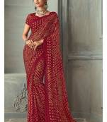 Maroon printed chiffon saree with blouse