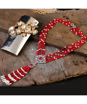 red stylish unique classy crystal pearl combination diamond pendant 1