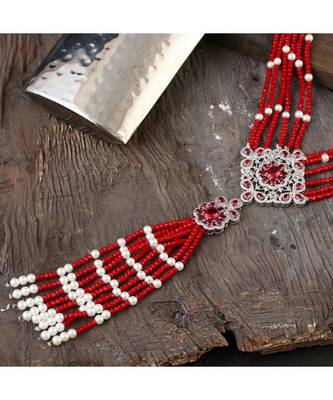red stylish unique classy crystal pearl combination diamond pendant 2