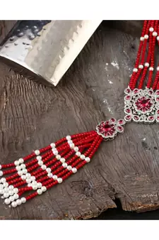 red stylish unique classy crystal pearl combination diamond pendant