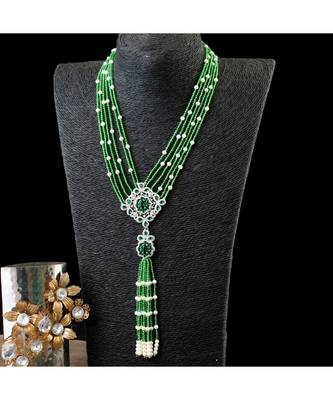 green  stylish unique classy crystal pearl combination diamond pendant 1