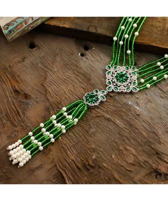 green  stylish unique classy crystal pearl combination diamond pendant 2