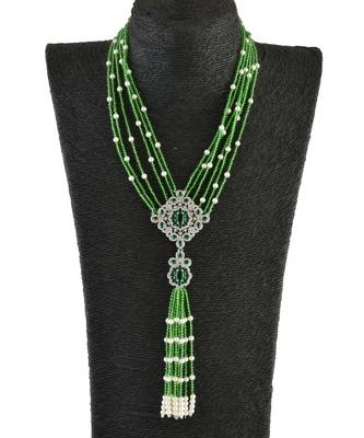 green  stylish unique classy crystal pearl combination diamond pendant 3