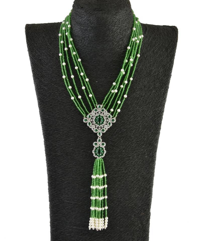 green  stylish unique classy crystal pearl combination diamond pendant