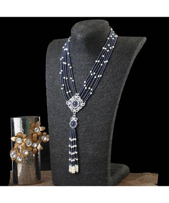 blue stylish unique classy crystal pearl combination diamond pendant 1