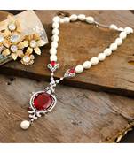 classy diamond pearl vintage look crstyal red stylish necklace