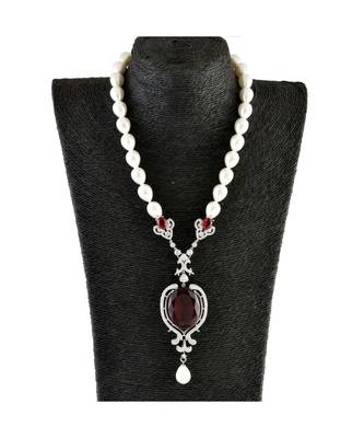 classy diamond pearl vintage look crstyal red stylish necklace 3