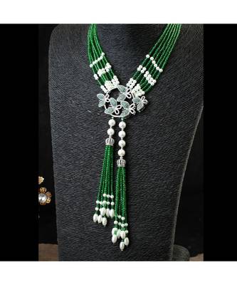 beautiful stylish green crystal pearl necklace with cute butterfly broach 2