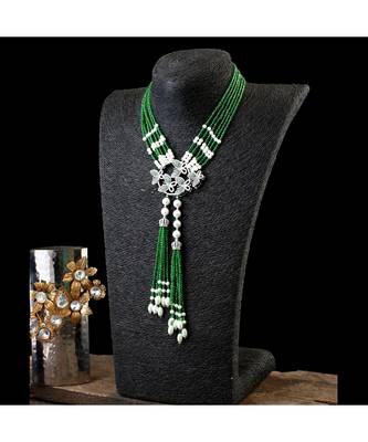 beautiful stylish green crystal pearl necklace with cute butterfly broach 3