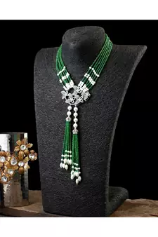 beautiful stylish green crystal pearl necklace with cute butterfly broach
