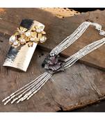 white cystal beads necklace with classy rose diamond broache