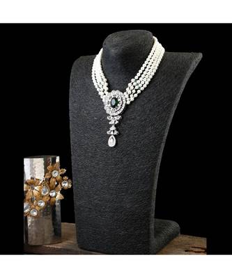 vintage pearl designer green silver diamond flower broache necklace 2