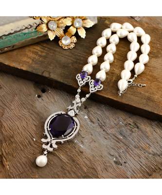 classy diamond pearl vintage look crstyal purple stylish necklace 1