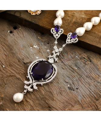 classy diamond pearl vintage look crstyal purple stylish necklace 2