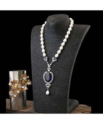 classy diamond pearl vintage look crstyal purple stylish necklace 3
