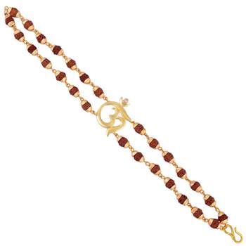 Om Cz Gold Plated Rudraksha Bracelet  1