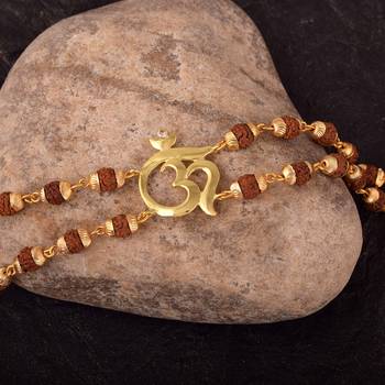 Om Cz Gold Plated Rudraksha Bracelet  2