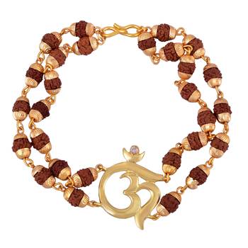 Om Cz Gold Plated Rudraksha Bracelet  4