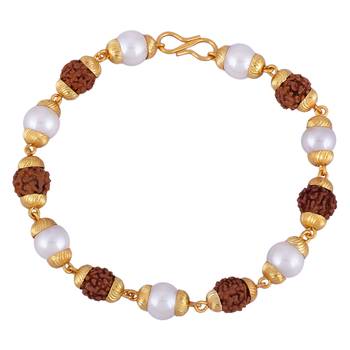 Rudraksha With Pearl Gold Plated Bracelet  2