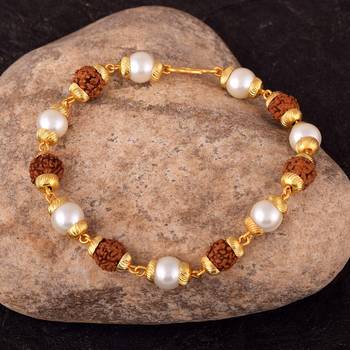 Rudraksha With Pearl Gold Plated Bracelet  3