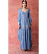 Show Shaa Blue scottish thistle metallic georgette anarkali