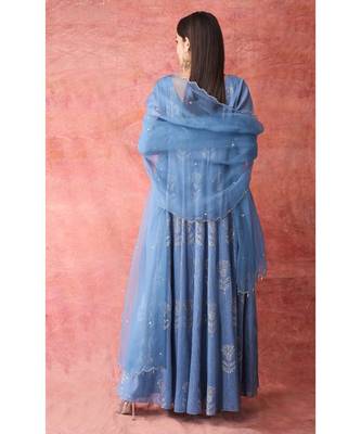 Show Shaa Blue scottish thistle metallic georgette anarkali 4