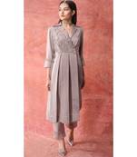 Show Shaa Brown Fabric manipulation Box pleate dress set