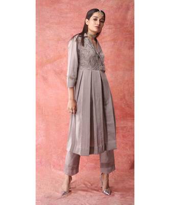 Show Shaa Brown Fabric manipulation Box pleate dress set 2