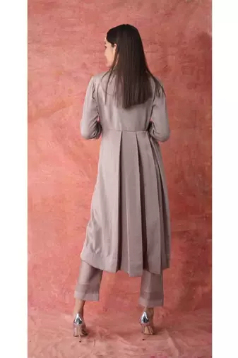 Show Shaa Brown Fabric manipulation Box pleate dress set