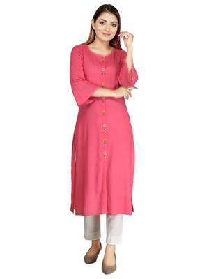 Baby-pink embroidered rayon long-kurtis 1