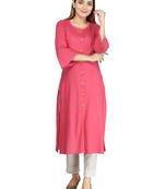 Baby-pink embroidered rayon long-kurtis