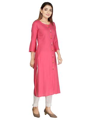 Baby-pink embroidered rayon long-kurtis 2