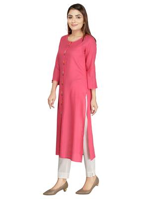 Baby-pink embroidered rayon long-kurtis 3
