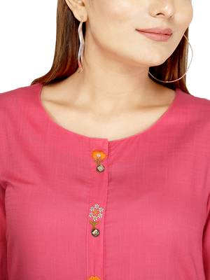 Baby-pink embroidered rayon long-kurtis 5