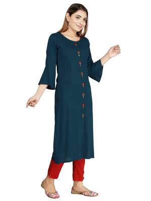 Blue embroidered rayon long-kurtis 2
