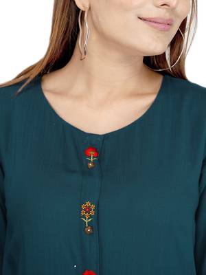 Blue embroidered rayon long-kurtis 5