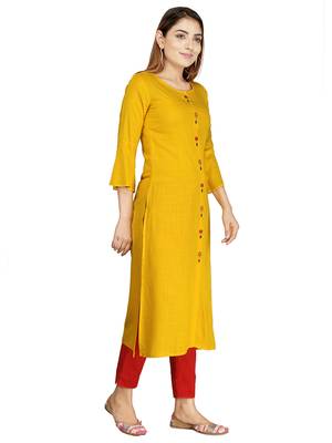 Yellow embroidered rayon long-kurtis 2