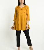 Mustard embroidered rayon short-kurtis