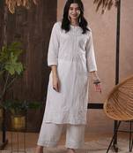 Hand Embroidered White Cotton Lucknowi Chikankari Indian Women Kurta
